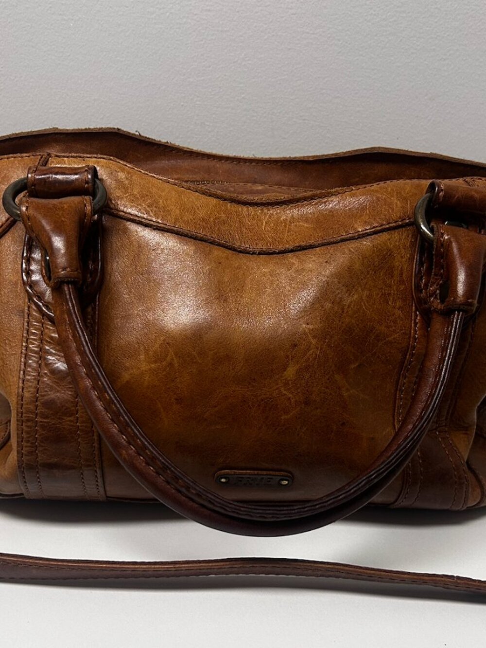 Frye Melissa Cognac Brown Genuine Leather Handbag Satchel - Picture 3 of 9